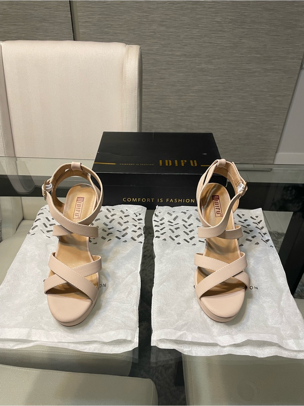 Nude Ankle-Strap Platform Sandals for Women